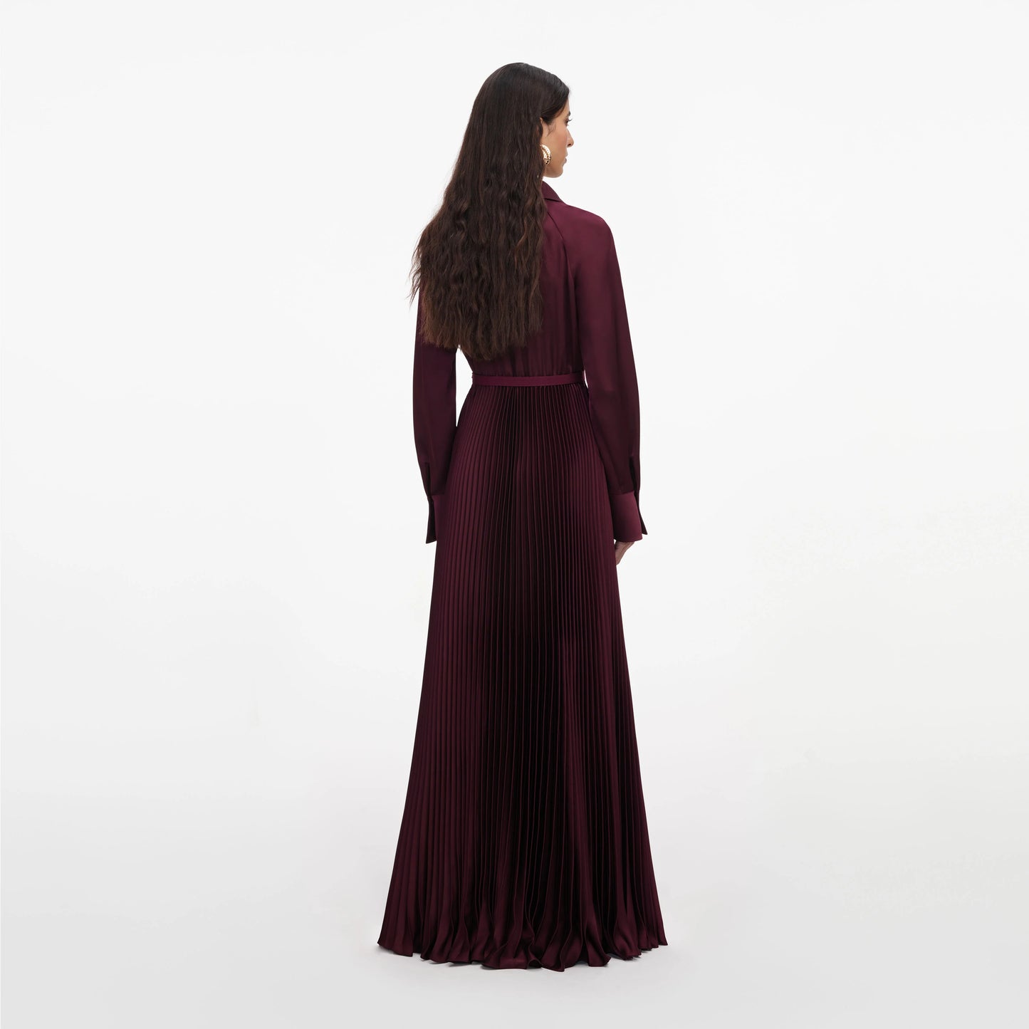 Plum Satin Pleated Maxi Dress