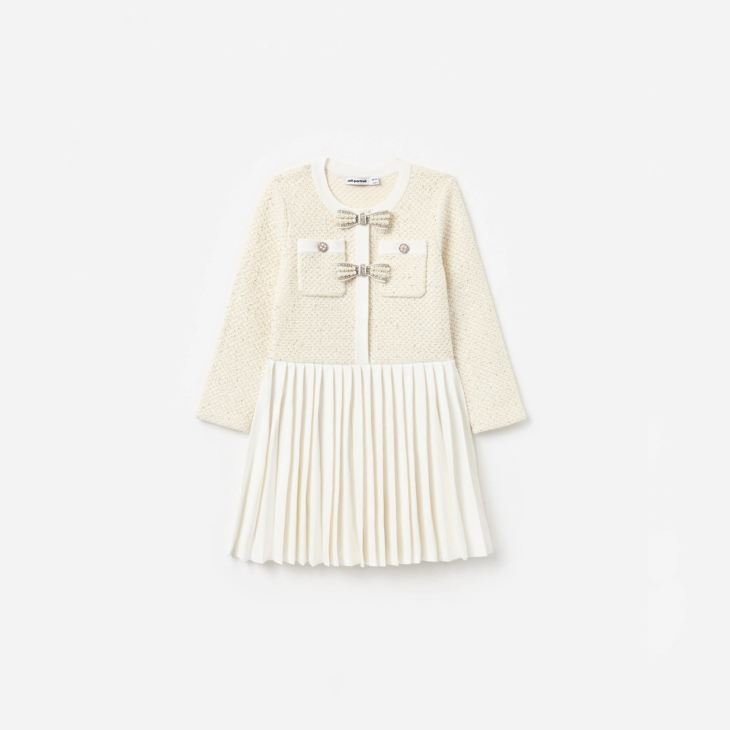 Cream Sequin Knit Bow Trim Dress