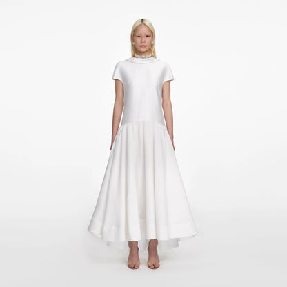 White Satin Ramie Midi Dress