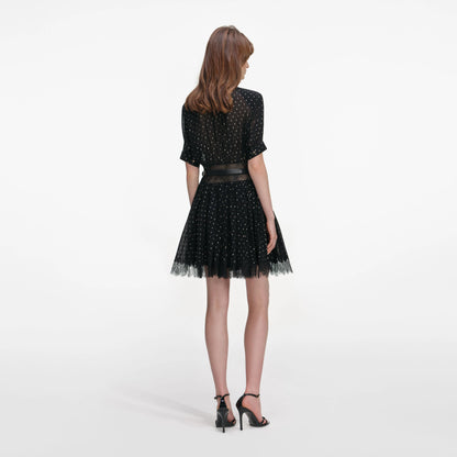 Black And Gold Chiffon Mini Dress