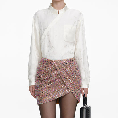 Multi Rhinestone Fishnet Mini Skirt