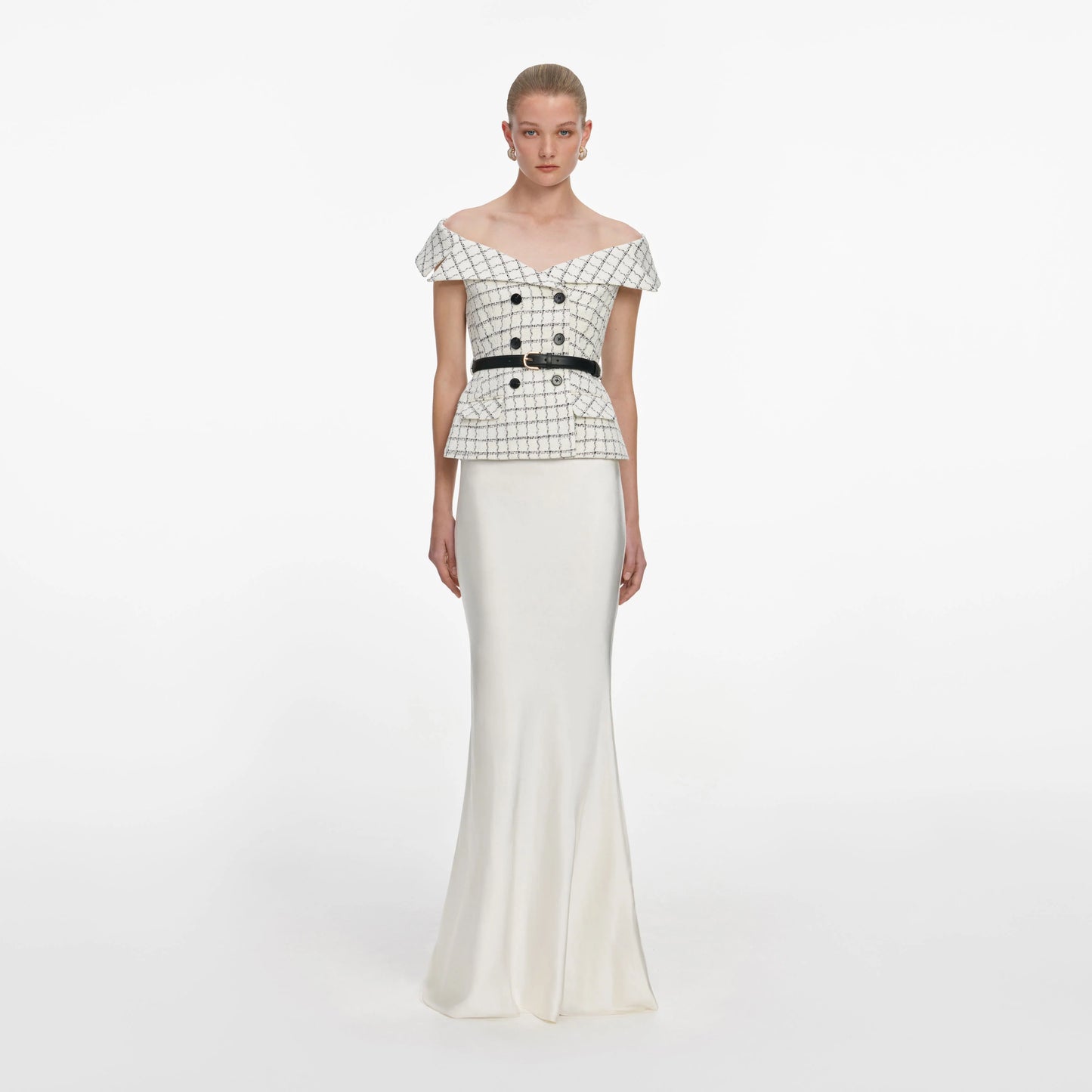 Check Boucle Satin Maxi Dress