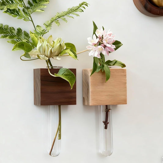 Mini Vase Magnets for Fridge, Magnetic Wooden Wall Vase Holders with Test Tube, Magnetic Attachment Hard no Falling, Modern Home，for Kitchen, Refrigerator, Bedroom, Storage, Office Decorations