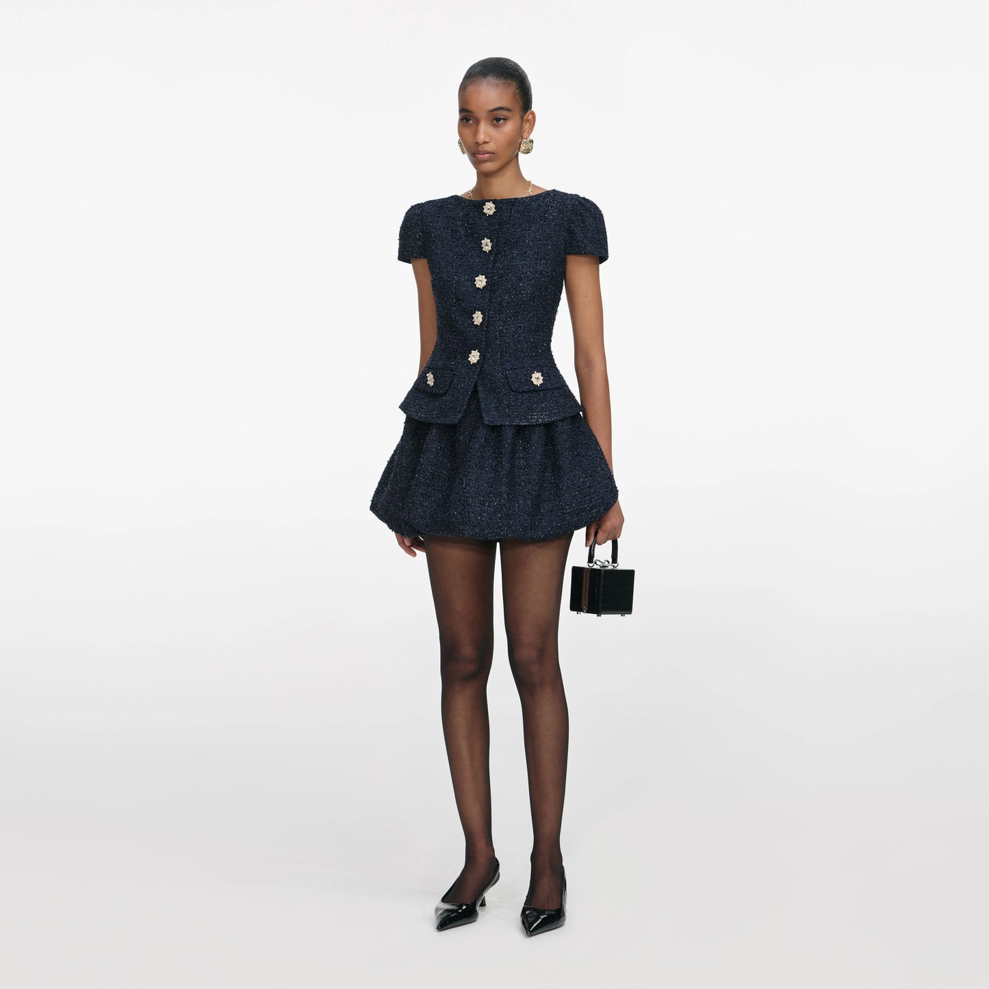 Navy Boucle Mini Dress