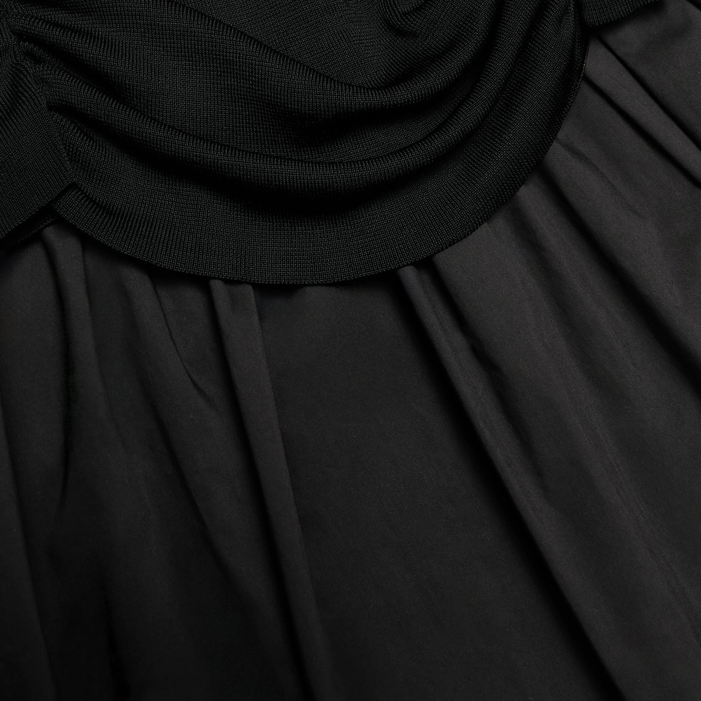 Black Cotton Draped Knit Midi Dress