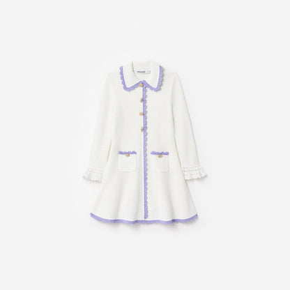 Cream Contrast Trim Pointelle Knit Dress