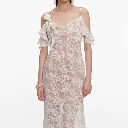 Cream Lace Flower Maxi Dress