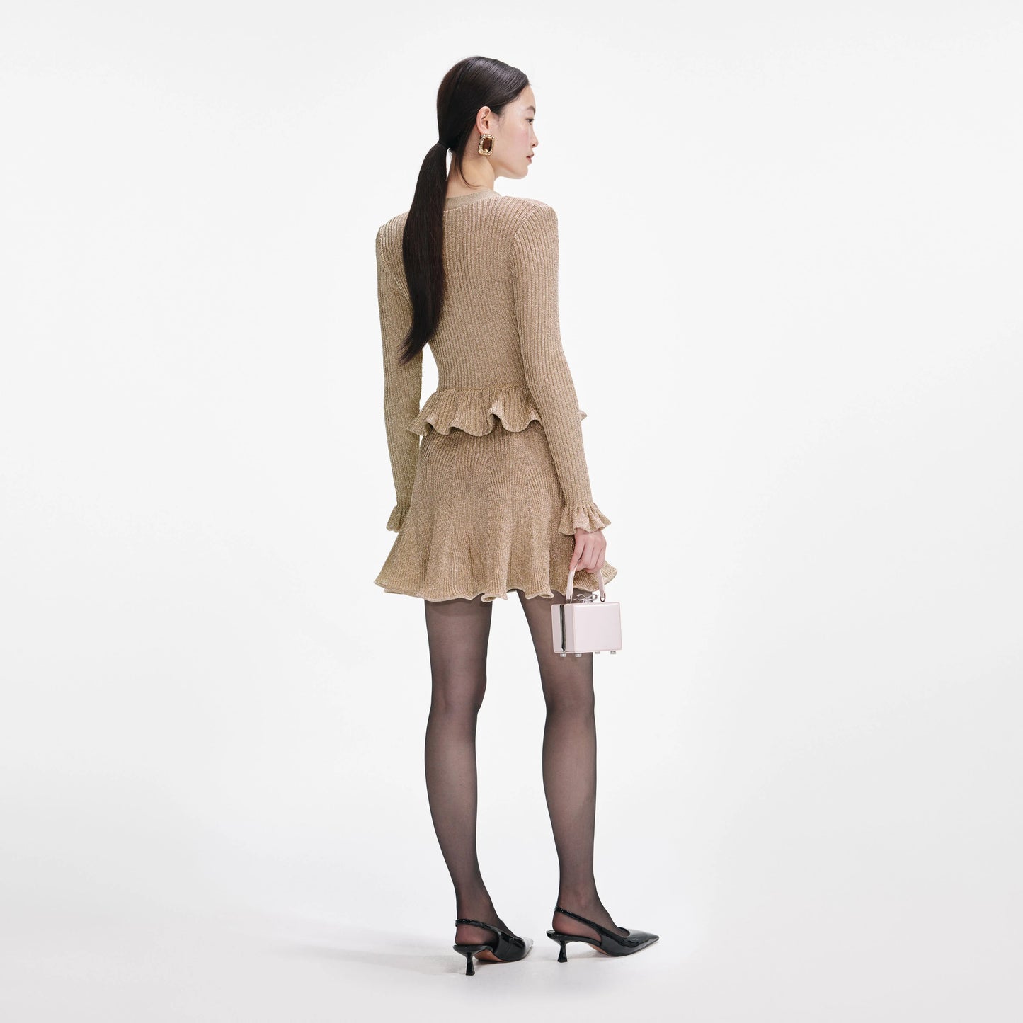 Gold Lurex Peplum Knit Mini Dress