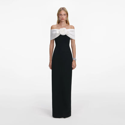 Black Crepe Flower Maxi Dress