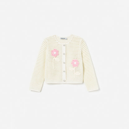 Cream Flower Knitted Cardigan