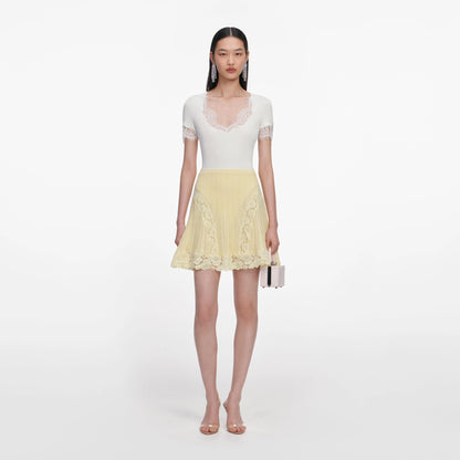 Yellow Pointelle Knit Mini Skirt