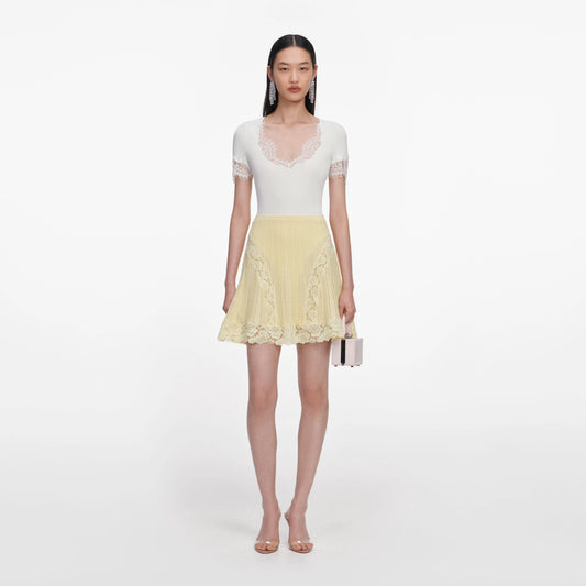 Yellow Pointelle Knit Mini Skirt
