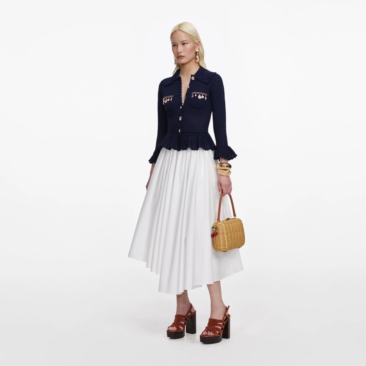 Navy Shell Embellished Cardigan