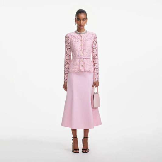 Pink Tailored Lace Midi Dress