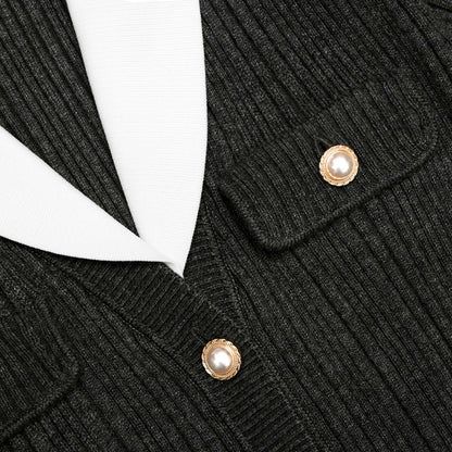 Grey Ribbed Knit Cardigan