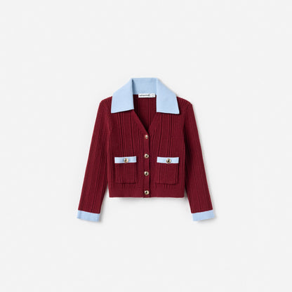 Burgundy Ribbed Knit Cardigan