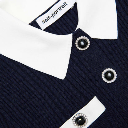 Navy Contrast Collar Knit Mini Dress