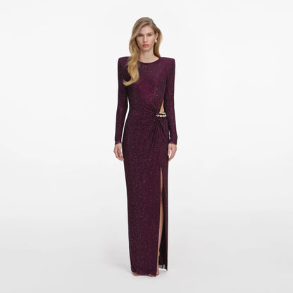Burgundy Rhinestone Embellished Maxi Dress