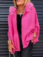 Women's Fur Collar Solid Color Casual Jacket
