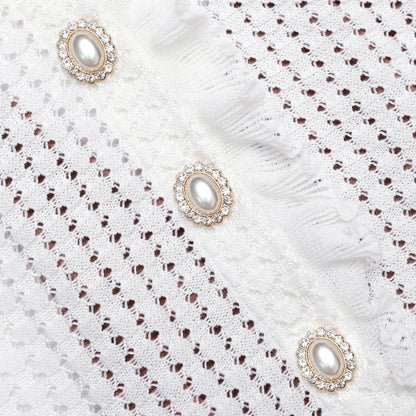 White Lace Collared Pointelle Knit Mini Dress