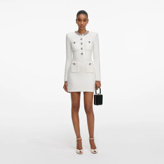 Cream Crystal Trim Knit Mini Dress