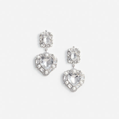 Crystal Pearl Tiered Heart Earrings