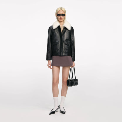 Black Leather Fur Collar Jacket