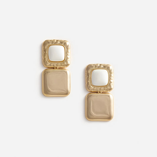 Mottled Gold Pearl Tiered Earrings