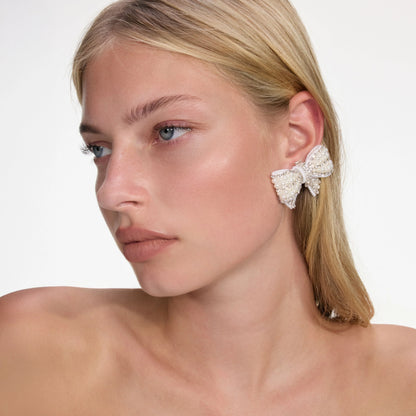Pearl Satin Bow Earrings
