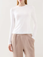 Edna Long Sleeve Fitted Tee White