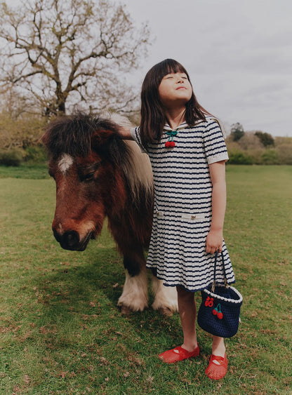 Navy And Cream Stripe Knitted Dress