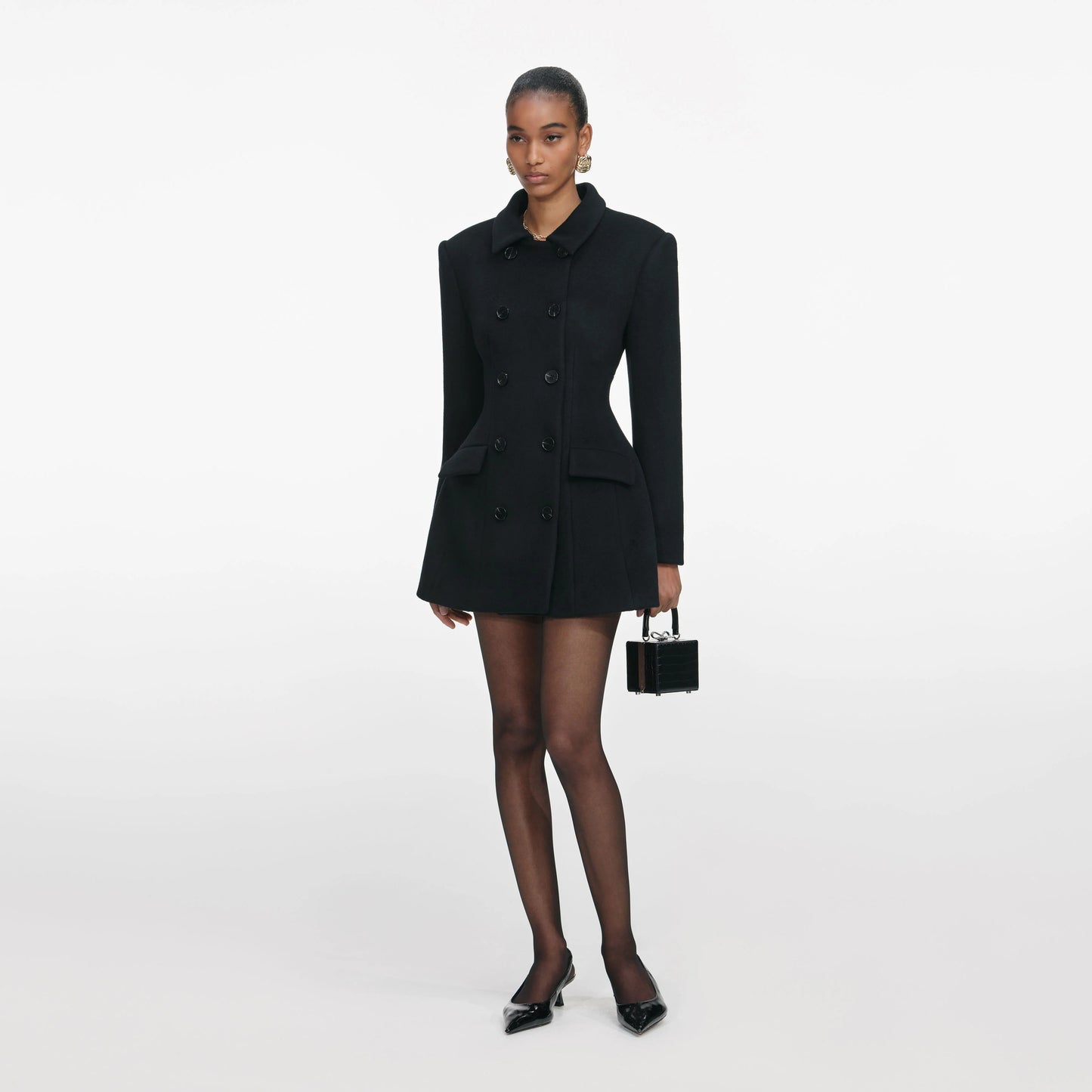 Black Wool Double Breasted Jacket