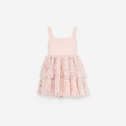 Pink Sequin Embellished Tiered Dress