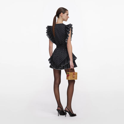 Black Polka Dot Frill Mini Dress