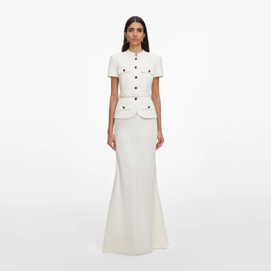 Cream Linen Blend Peplum Maxi Dress