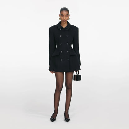Black Wool Double Breasted Jacket