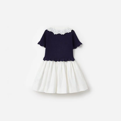 Navy Knit Pleated Dress