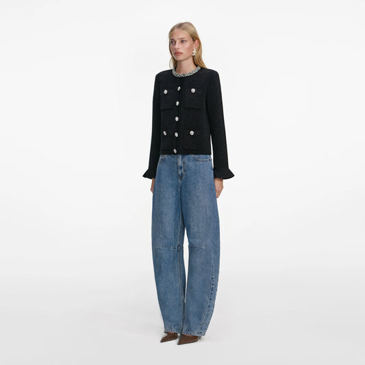 Black Crystal Button Cardigan