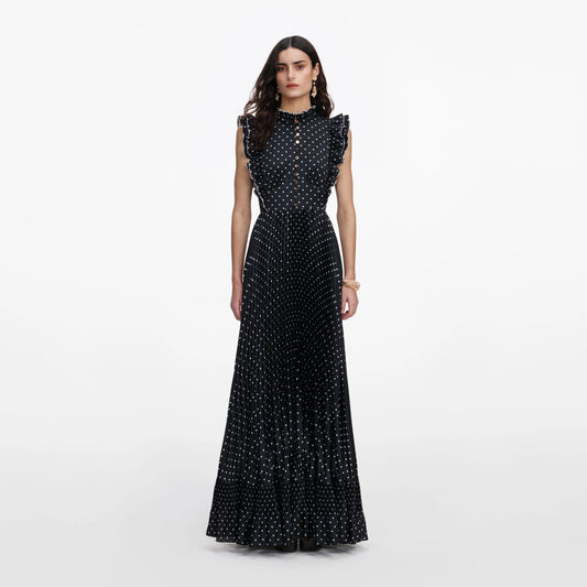 Black Polka Dot Frill Maxi Dress