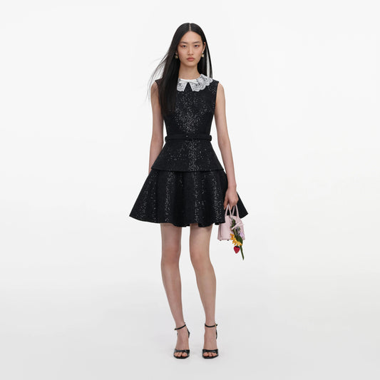 Black Sequin Boucle Mini Dress