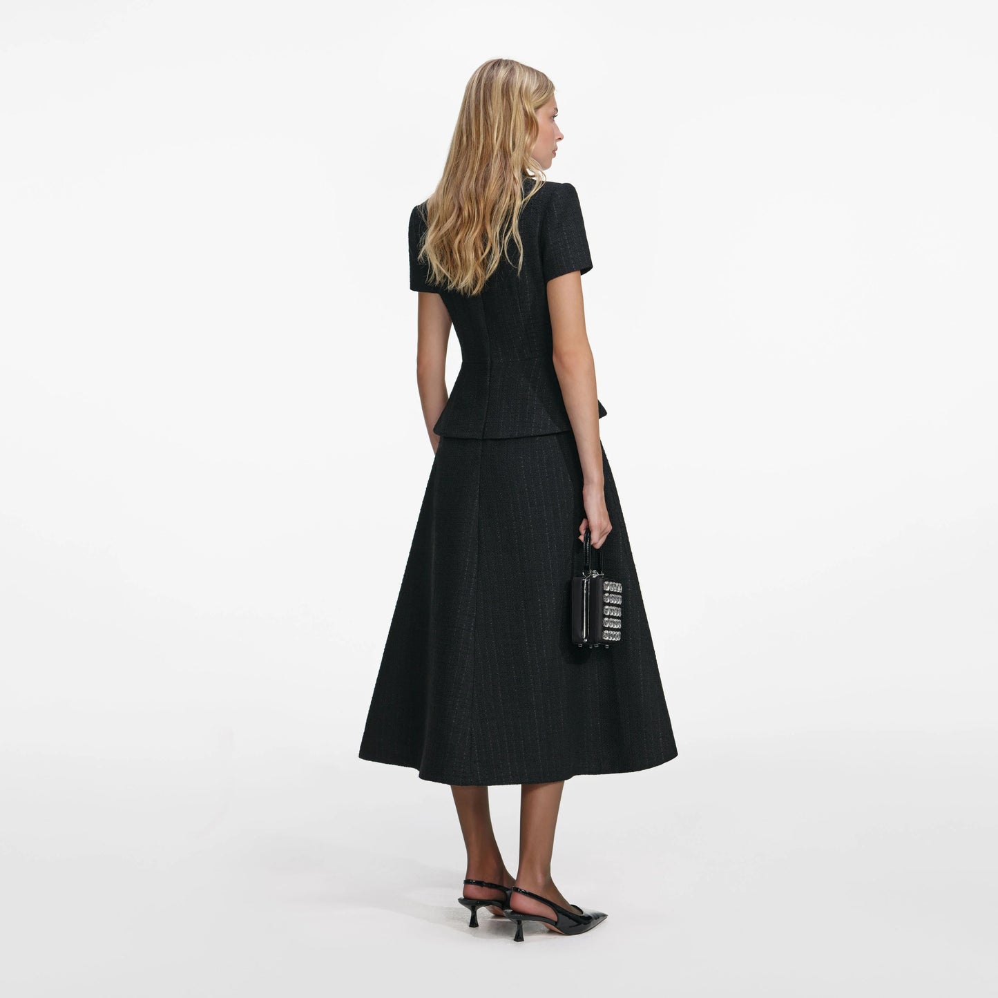 Black Boucle Collared Midi Dress