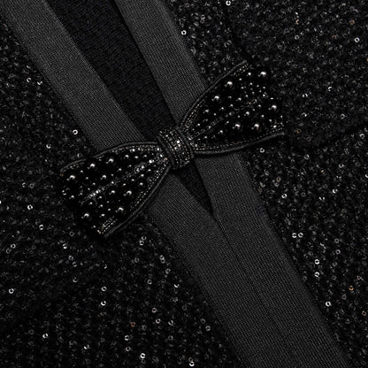 Black Sequin Knit Tailored Midi Dress