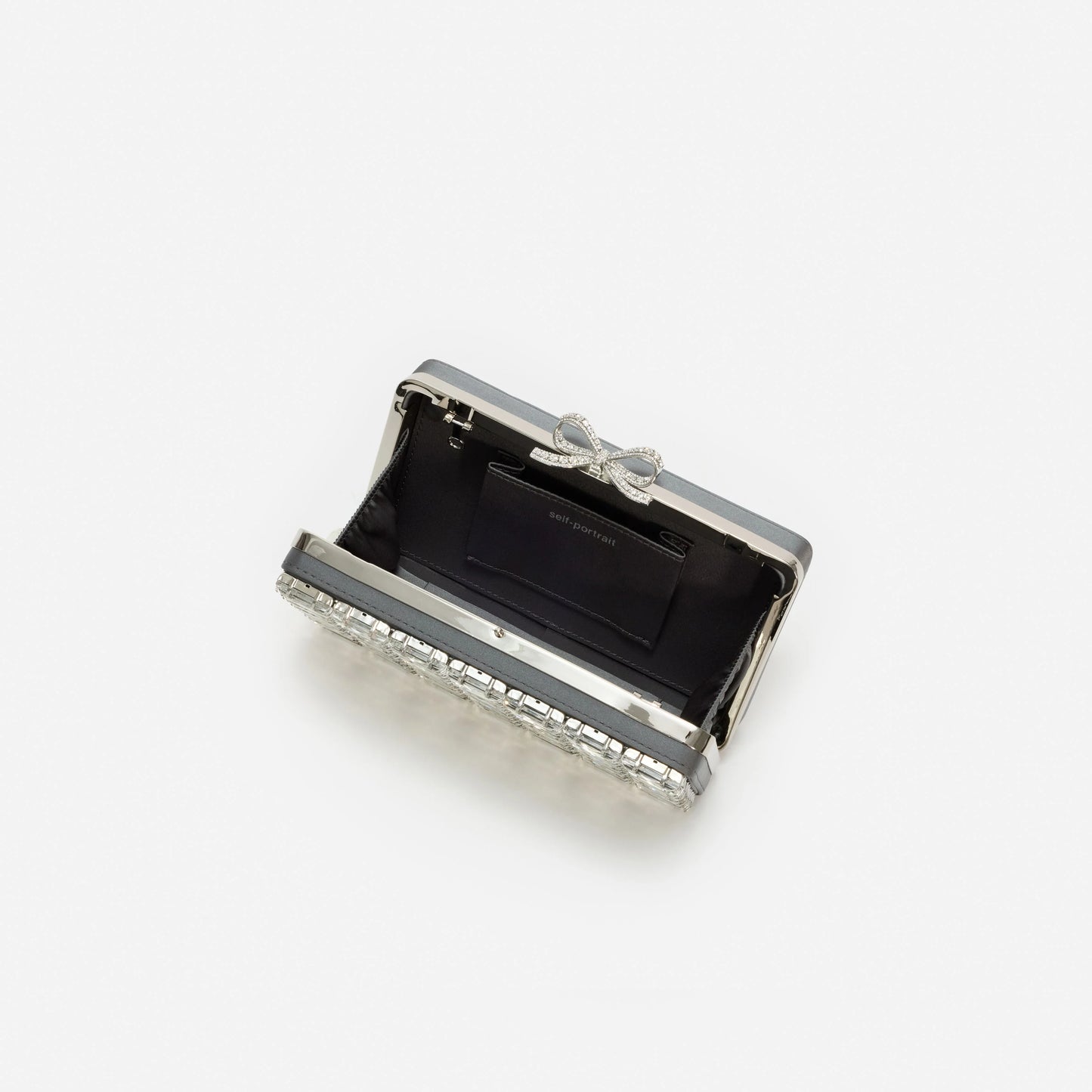 Grey Satin Crystal Clutch Bag