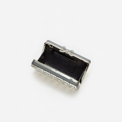Grey Satin Crystal Clutch Bag
