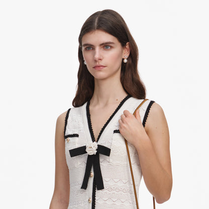 White Pointelle Knit Mini Dress