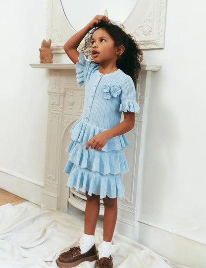 Blue Tiered Knit Dress