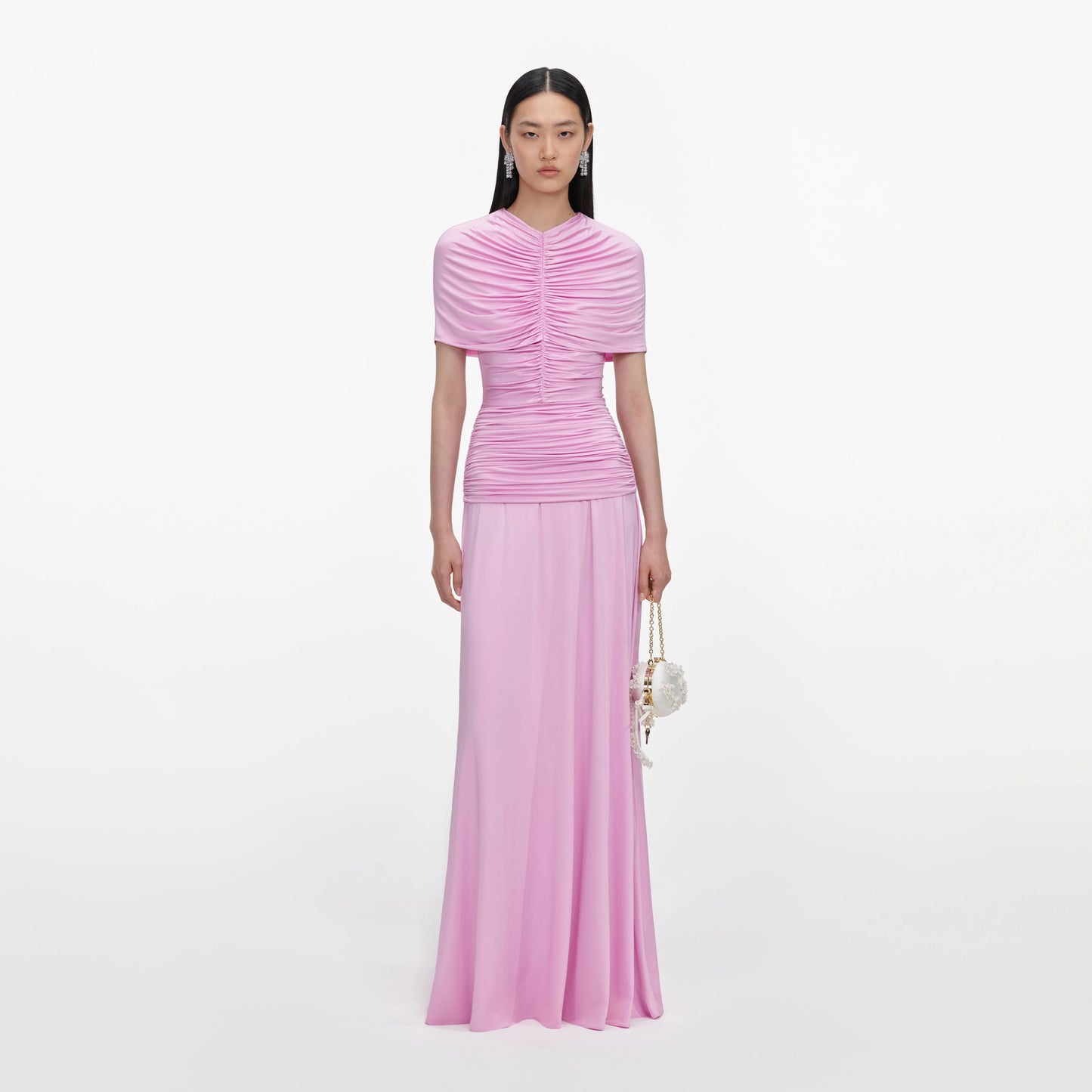 Pink Jersey Gathered Maxi Dress