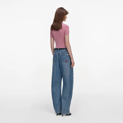 Pink Short Sleeve Viscose Knit Top