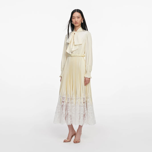 Yellow Satin Lace Midi Dress