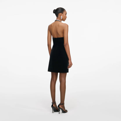 Black Velvet Crystal Trim Mini Dress